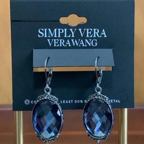 VERA WANG Rocker Chic Gunmetal Blue Crystal/Hematite Stone Earrings**NEW! - Picture 2 of 3